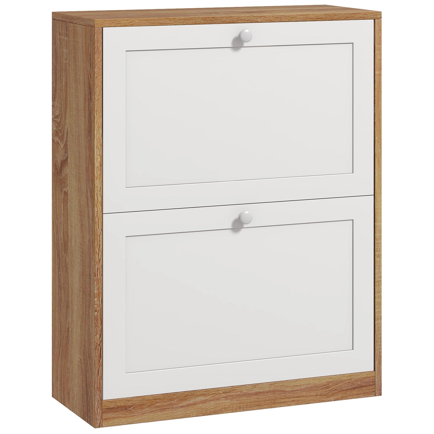 Meuble à chaussures 12 paires, armoire à chaussures, 2 tiroirs rabattables et étagères réglables, 60x24,5x75,5cm, blanc