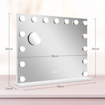 Miroir Maquillage Hollywood 58 x 48 cm, Miroir Coiffeuse LED, 15 Ampoules, 3 Modes d'Éclairage, Port USB de Charge