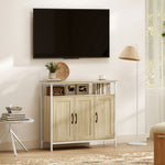 Buffet, meuble de rangement avec 3 portes, compartiment ouvert et 4 étagères réglables, 100 x 35 x 88 cm, bois naturel