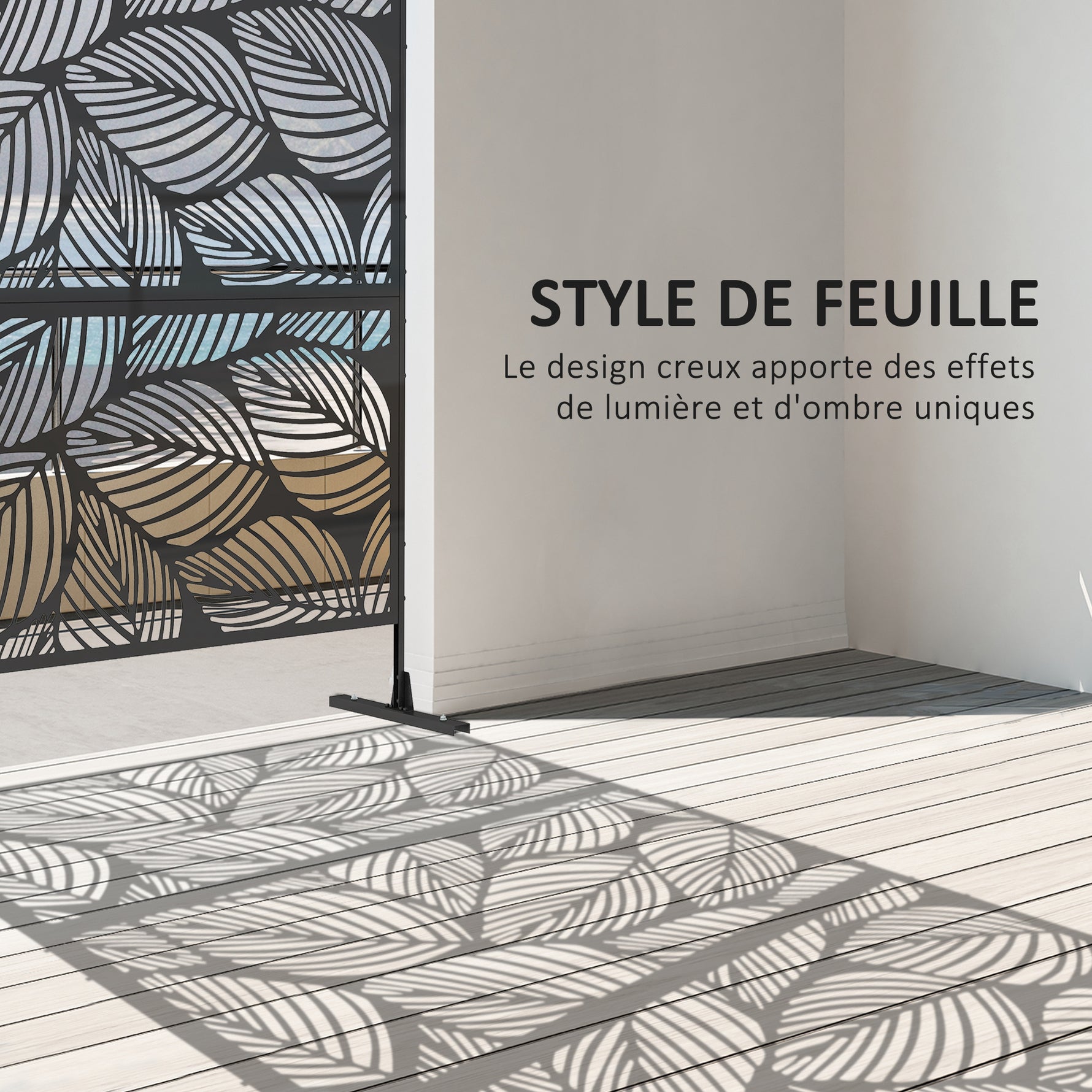 Panneau brise vue décoratif paravent extérieur noir à motif végétal en acier - 122 x 45 x 198 cm, noir