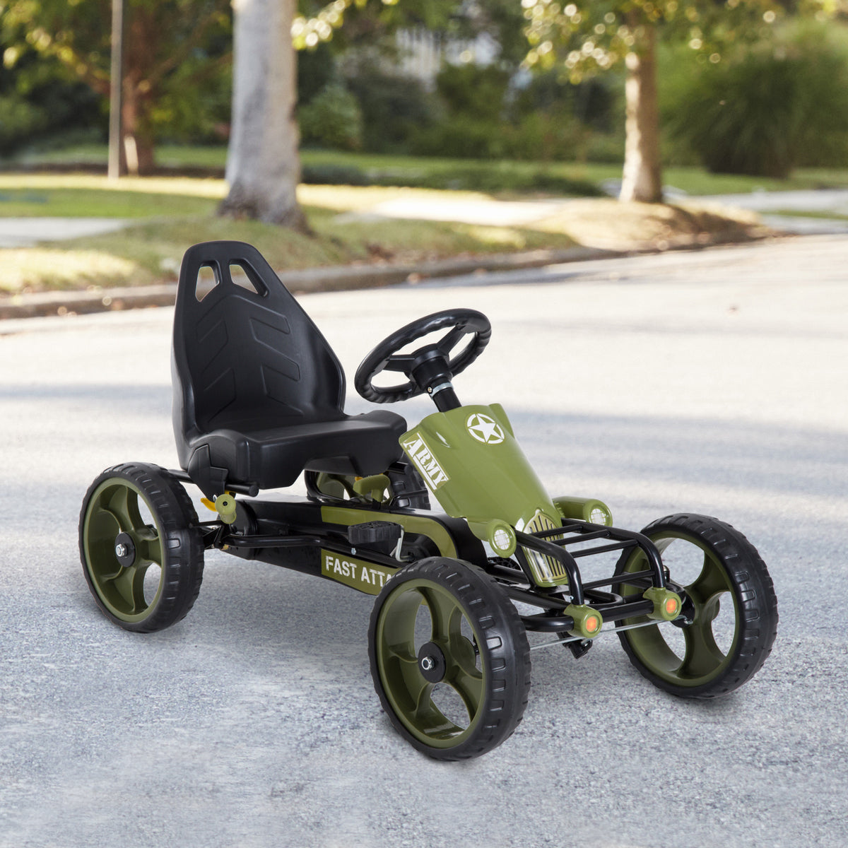 Vélo et véhicule pour Enfants Kart à pédales siège réglable Frein Manuel Roues AR EVA Acier Vert Noir