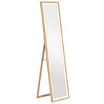 Grand miroir pleine longueur, miroir mural ou sur pied rectangulaire, 40 x 160 cm avec éclairage LED 3 couleurs, chêne
