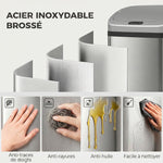 Poubelle de cuisine automatique 48L en acier inoxydable, couvercle à fermeture en douceur, 33x25x69cm, argent