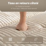 Canapé convertible 2 places canapé-lit en velours côtelé 157x190cm dossier réglable poches latérales et 2 coussins crème