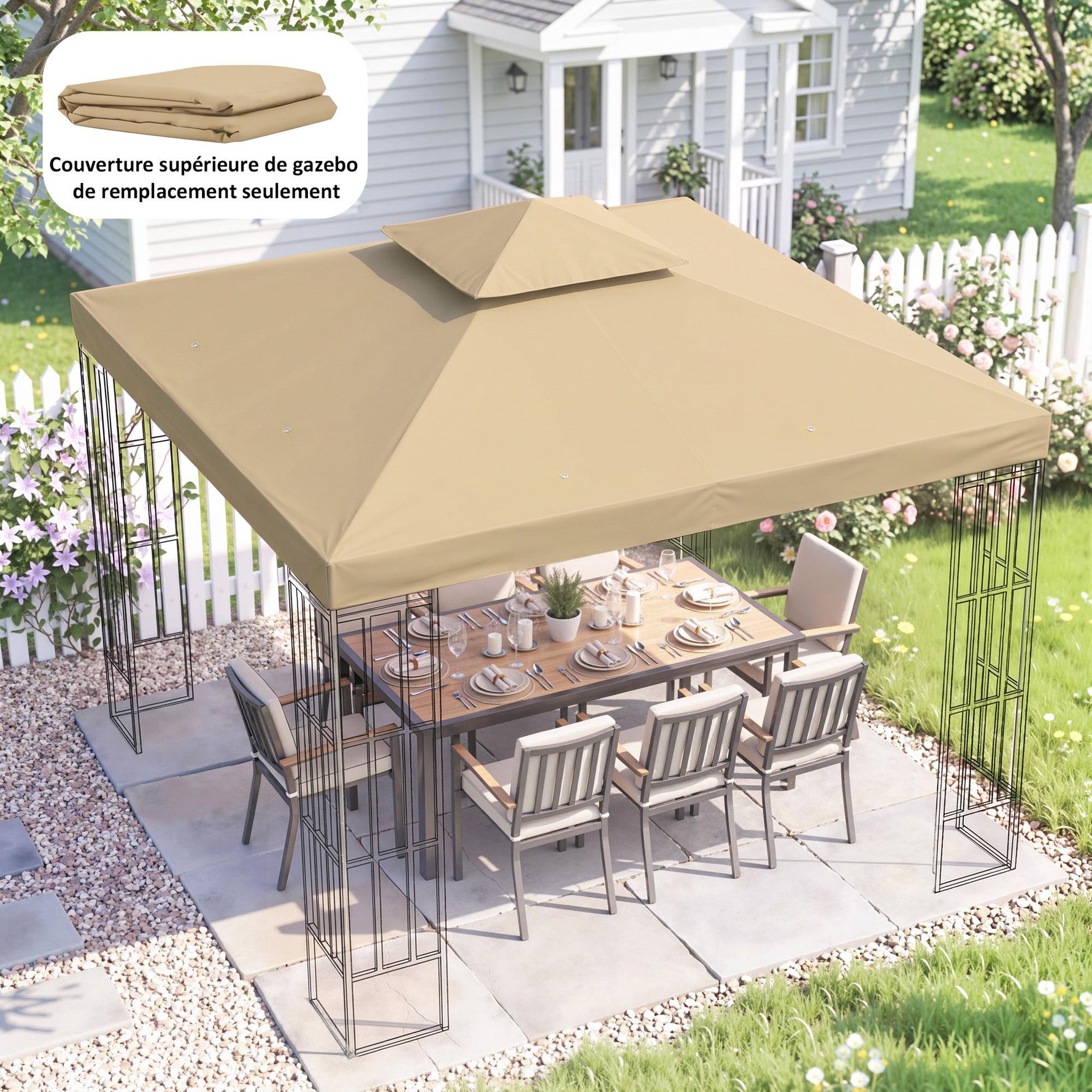 Toit de Remplacement pour pavillon de Jardin Toile de Rechange pour pavillon tonnelle Tente 3 x 3 m Beige