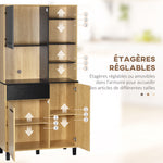 Armoire de cuisine multi-rangements avec tiroir 3 placards 4 niches et passe-câbles hauteur 180 cm noir et bois naturel