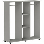 Kledingkast opbergmeubel verrijdbaar 6 wielen 120 x 40 x 128 cm grijs hout