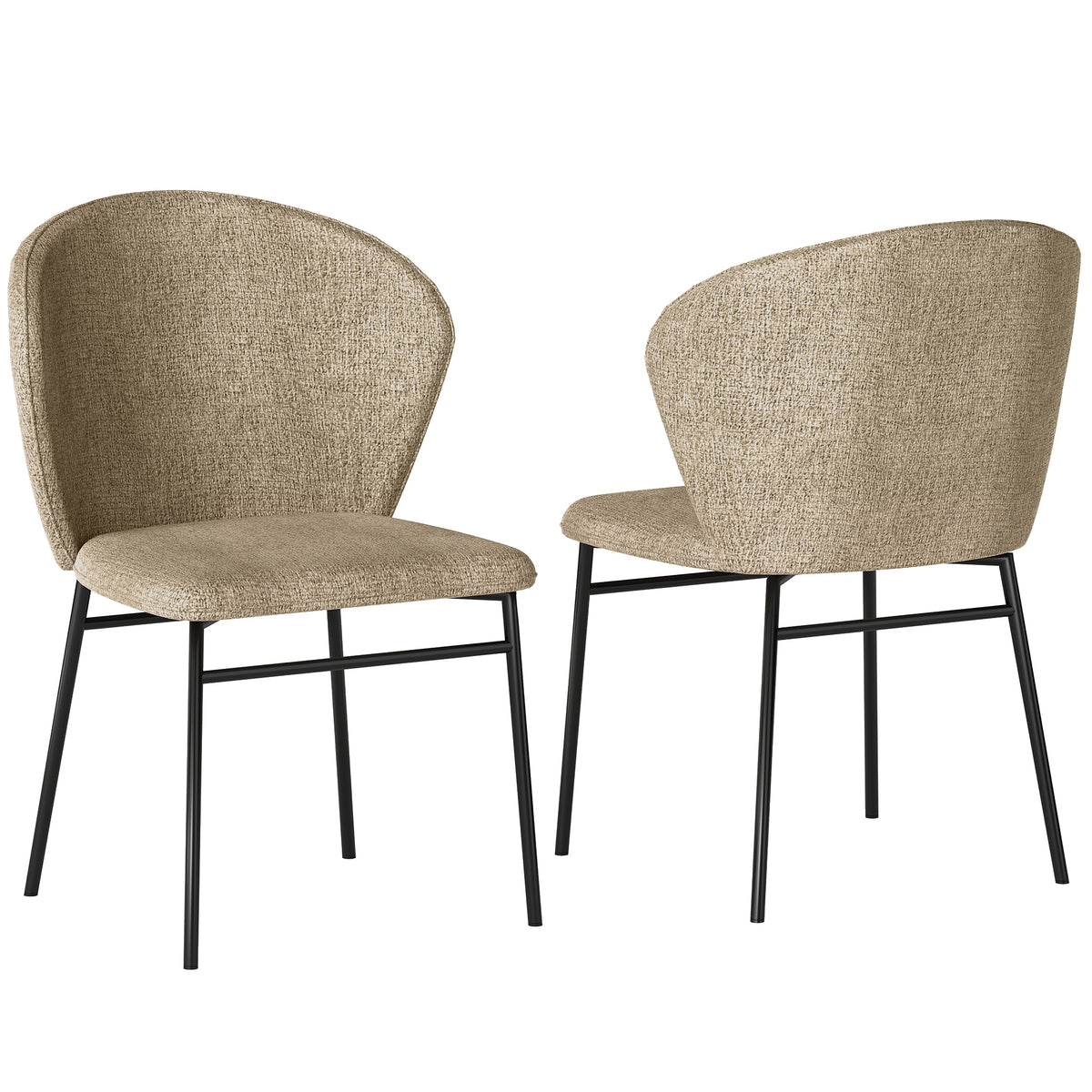 Set di 2 sedie da pranzo con seduta imbottita in tessuto effetto lino, gambe in acciaio stabili, design moderno, marrone chiaro