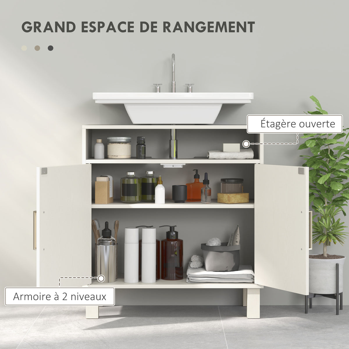 Meuble salle de bain sous lavabo meuble sous lavabo placard 2 portes avec étagère réglable 60 x 30 x 63 cm blanc