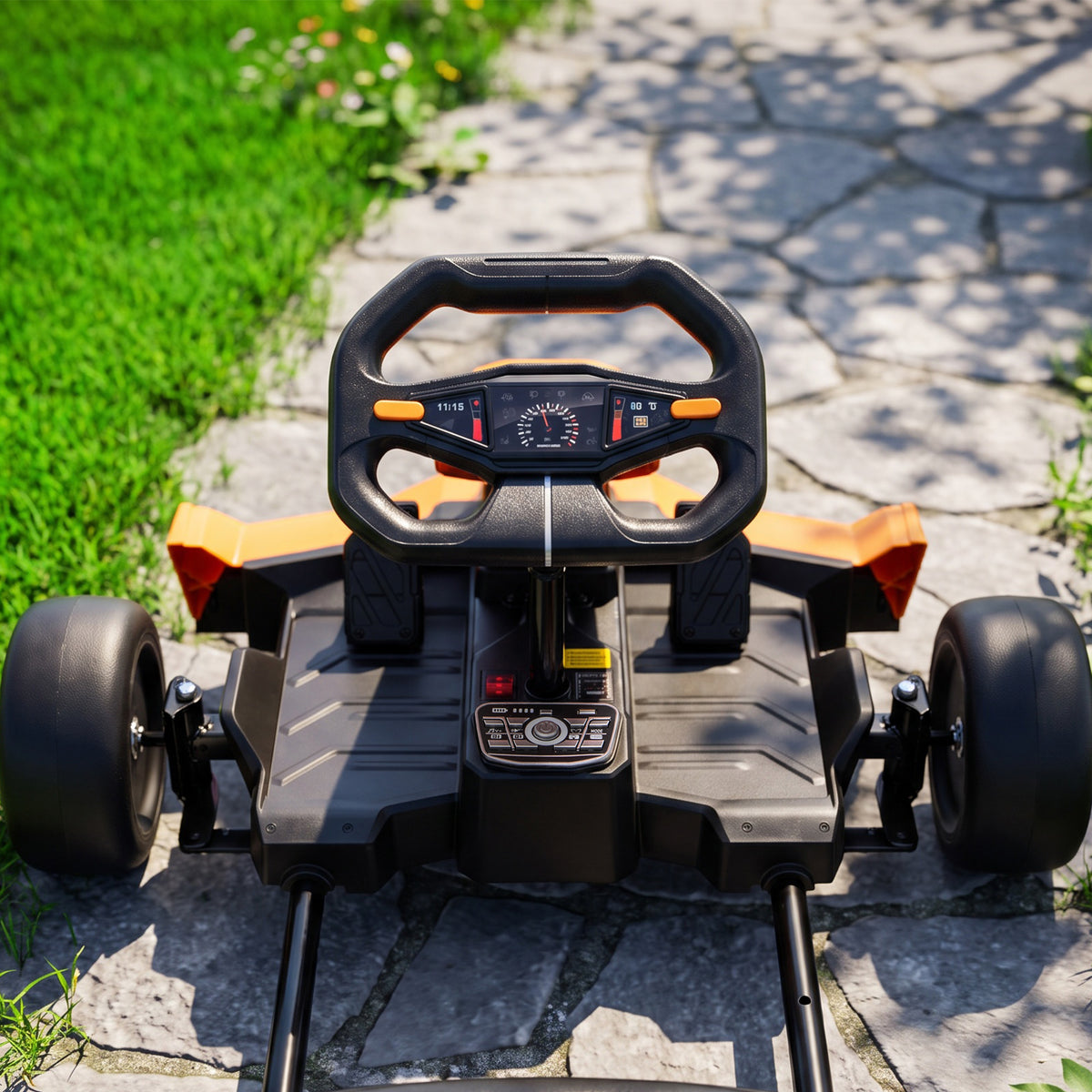 Kart Électrique pour Enfants 12 V, Go Kart, 2 Moteurs, Siège Réglable, Batterie au Lithium, Démarrage Progressif, Orange