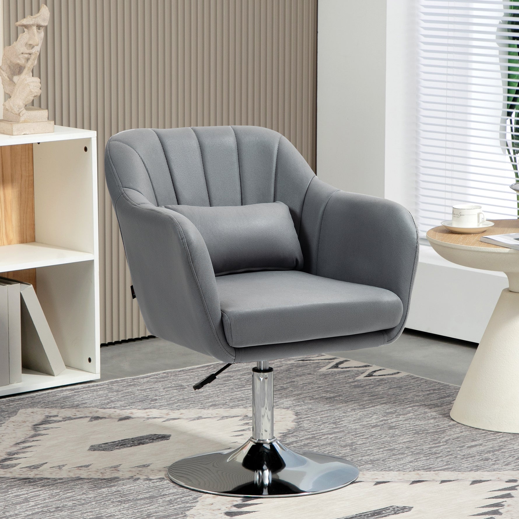 Fauteuil de salon coussins lombaires hauteur réglable pivotant 360° piètement en métal gris foncé