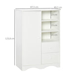 Armoire avec Porte et 5 étagères, 3 niches, 2 tiroirs, meuble de rangement blanc pour chambre, salon, bureau