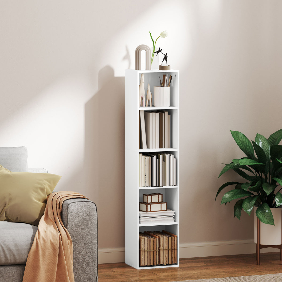 Bibliothèque étagère de rangement 5 niveaux avec étagères réglables pour salon, chambre, bureau, 30x24x133,5cm, blanc