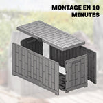 227 L Lockable Outdoor Storage Box with Gas Spring, Wood Look, 106.5x43x54.5cm, Gray