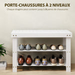 Banc à chaussures en bambou, étagère à chaussures à 3 niveaux, style scandinave, charge 136 Kg, 70 x 28 x 45 cm, blanc