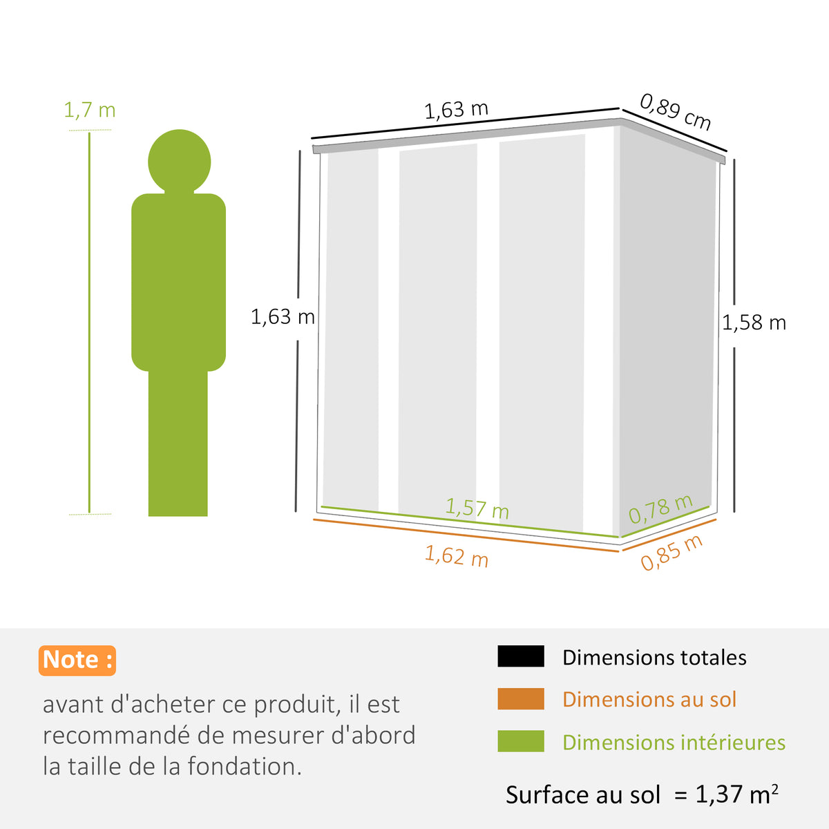 Metal Garden Shed 1.37m², Sloped Roof, 2 Lockable Doors, Gloves, UV-Resistant, 163x89x163cm, Dark Gray