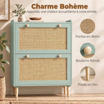 Meuble à chaussures 12 paires, armoire à chaussures avec 2 tiroirs rabattables, étagères réglables, 80x26x101 cm, vert