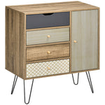 Meuble de rangement commode buffet 4 tiroirs 1 placard - pieds épingles à cheveux style bohème 79 x 39 x 86 cm marron