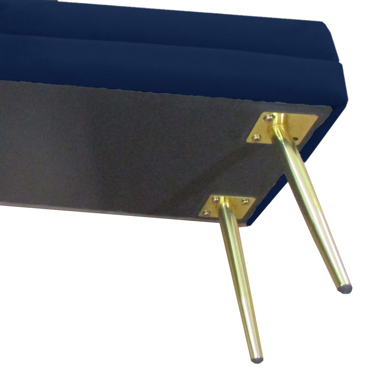 Banc banquette coffre de rangement 2 en 1 assise aspect velours et pieds acier - 100 x 37,5 x 42 cm bleu et doré