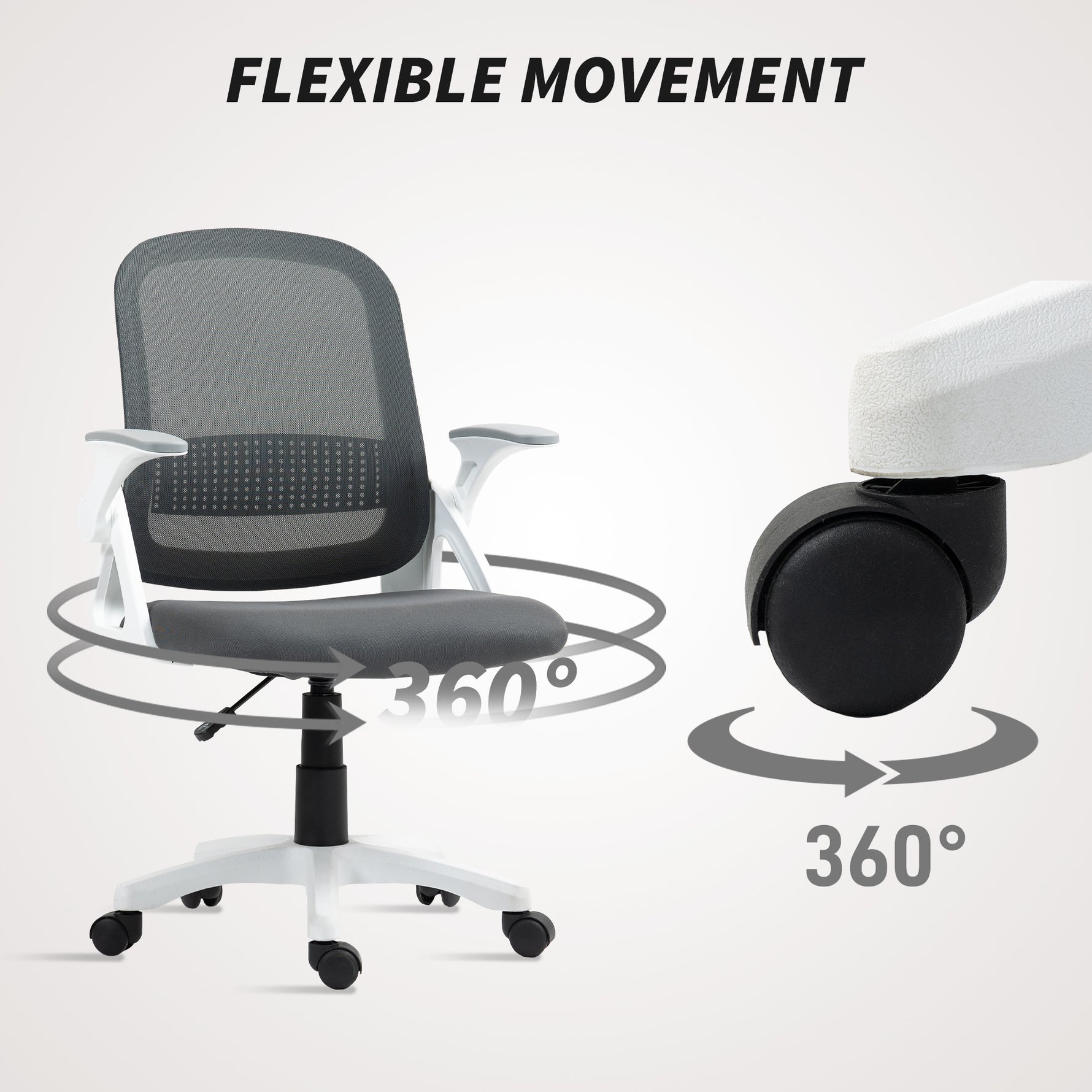 Chaise bureau ergonomique, fauteuil de bureau en maille avec accoudoirs relevables, hauteur réglable, gris