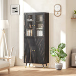 Bibliothèque, étagère à 6 niveaux, meuble de rangement 6 étagères ouvertes porte vitrée et placard 70 x 35 x 170 cm noir-1