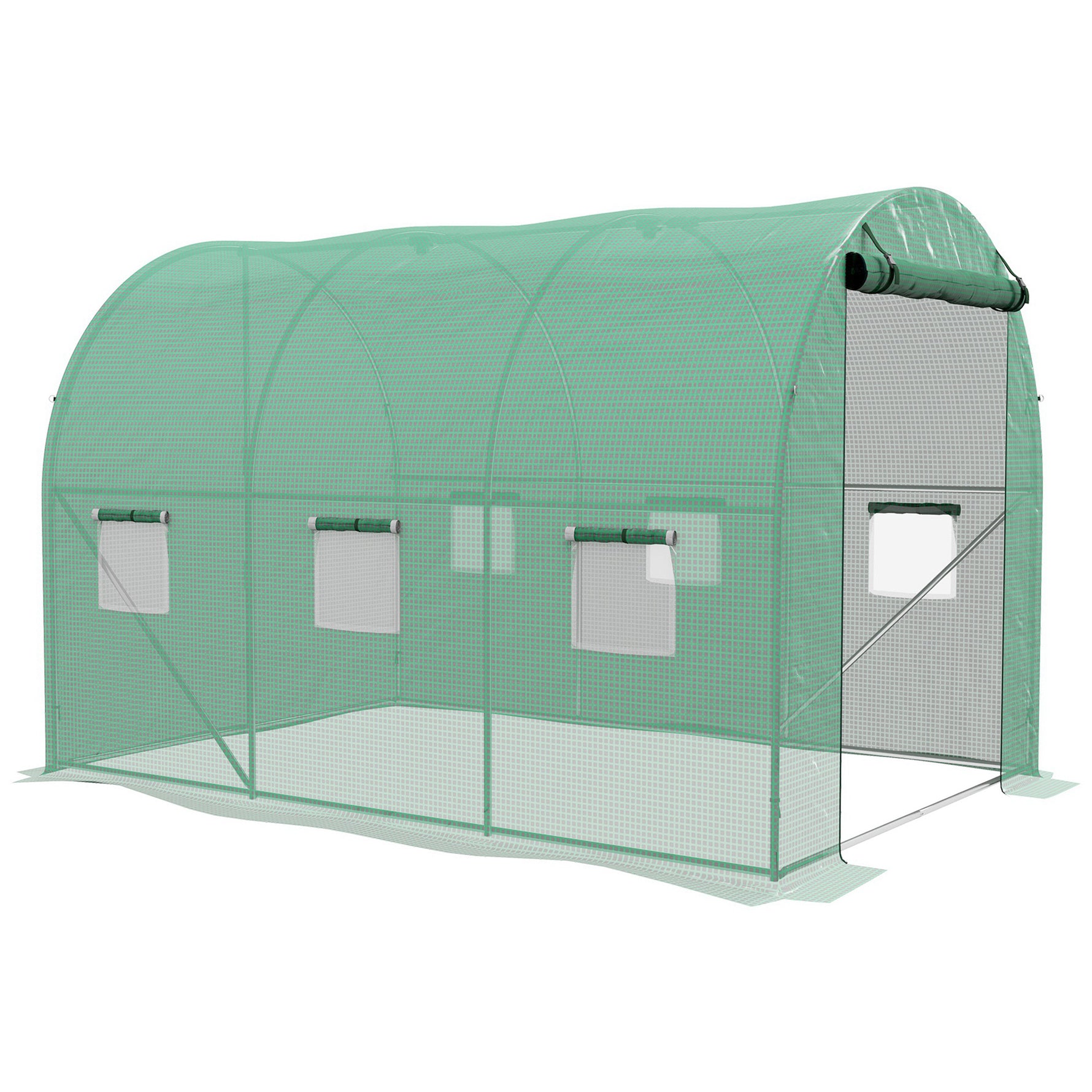 Serre de Jardin Tunnel 6 m² avec système d'arrosage intégré, 3L x 2l m 6 fenêtres Porte enroulable Vert
