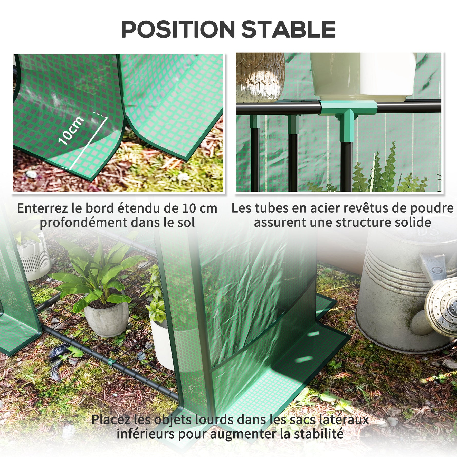 Serre de jardin avec étagères métalliques à 3 niveaux serre de balcon couverture PE toit incliné 144 x 48 x 152 cm vert