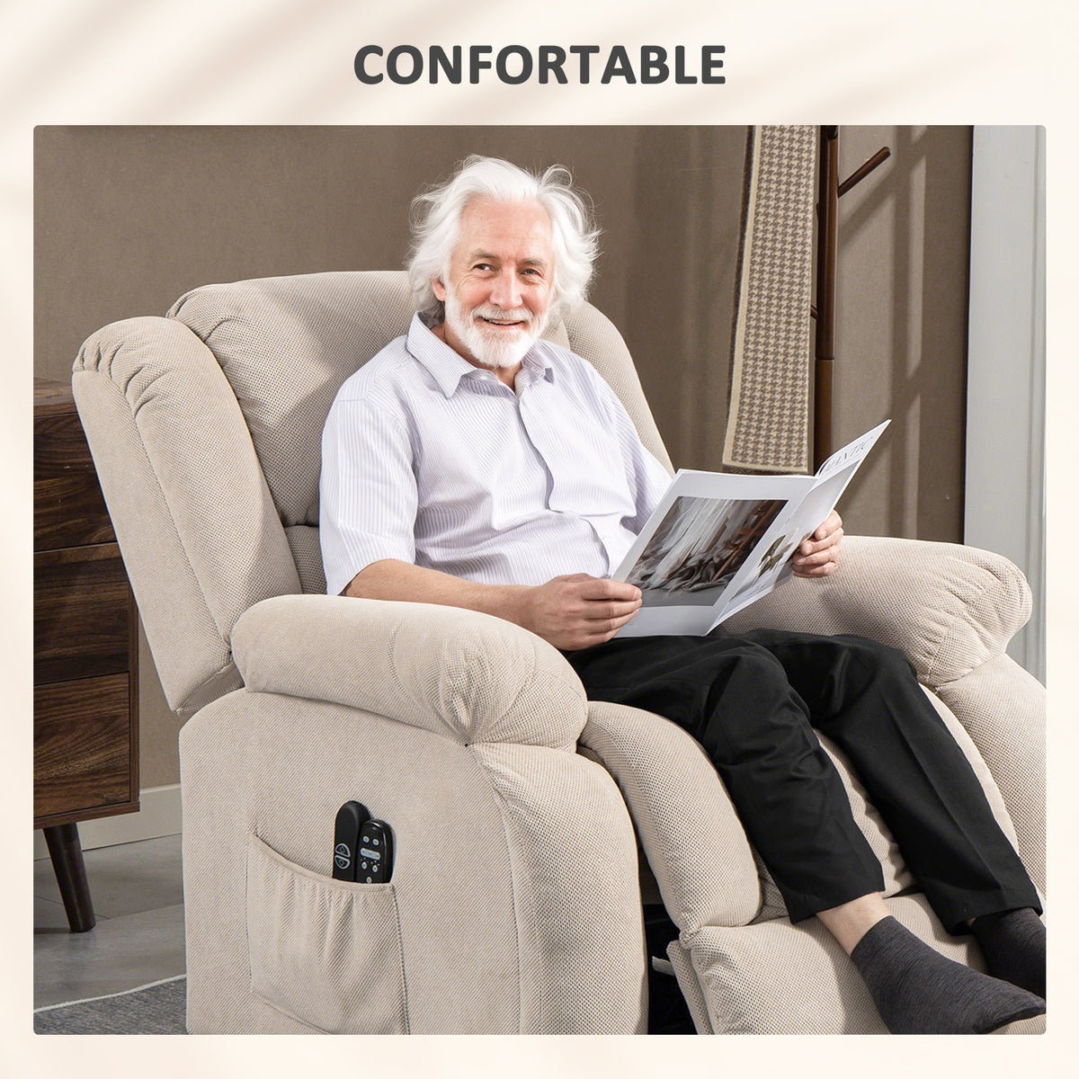 Fauteuil releveur électrique massage et chauffage avec repose-pied, dossier inclinable, télécommande et poche latérale