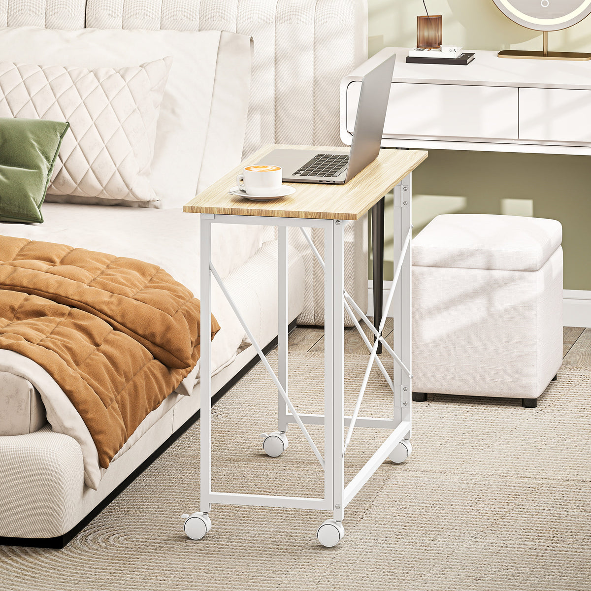 Bureau pliant table d'ordinateur 80 x 40 cm sur roulettes pour bureau à domicile, chambre, petits espaces, chêne