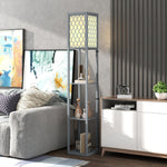 Lampadaire avec étagères, lampadaire sur pied de salon 3 niveaux, interrupteur à tirette 26 x 26 x 160 cm, gris et blanc