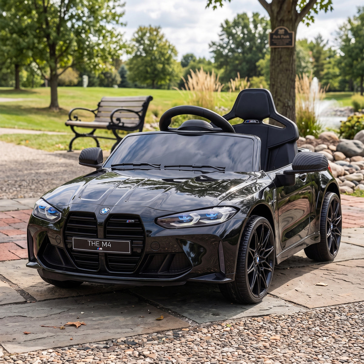 BMW M4 Elektroauto für Kinder 12V mit 2,4G Fernbedienung, Doppelmotor, Hupe, LED-Lichtern, Schwarz