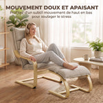 Fauteuil de Salon avec Repose-Pied, Fauteuil d'Appoint en Lin, Assise Large, Dossier Haut, Bascule Douce, Beige