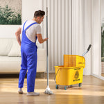 Chariot de ménage chariot de lavage essoreuse latérale seau 20 L, poignée et serpillère, 45 x 26,5 x 70 cm, jaune