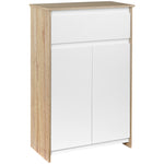 Meuble de salle de bain, meuble de rangement, tiroir et placard double porte, 60x30x90cm, blanc et effet bois naturel