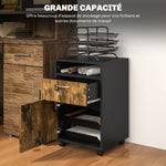 Caisson de bureau à roulettes avec tiroir placard niche pour documents et dossier suspendu 40 x 35 x 60 cm brun rustique