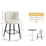 2er-Set Barhocker mit Fußstütze Stahl Stoff in Bouclé-Optik Höhe 65 cm Creme Schwarz