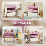 Meuble rangement enfant à 3 niveaux, étagère de rangement pour jouets enfants avec 6 boîtes en tissu amovibles, rose