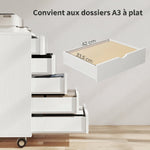 Caisson bureau mobile avec 5 tiroirs, meuble rangement bureau à roulettes pour documents A3/Lettre/A4, blanc