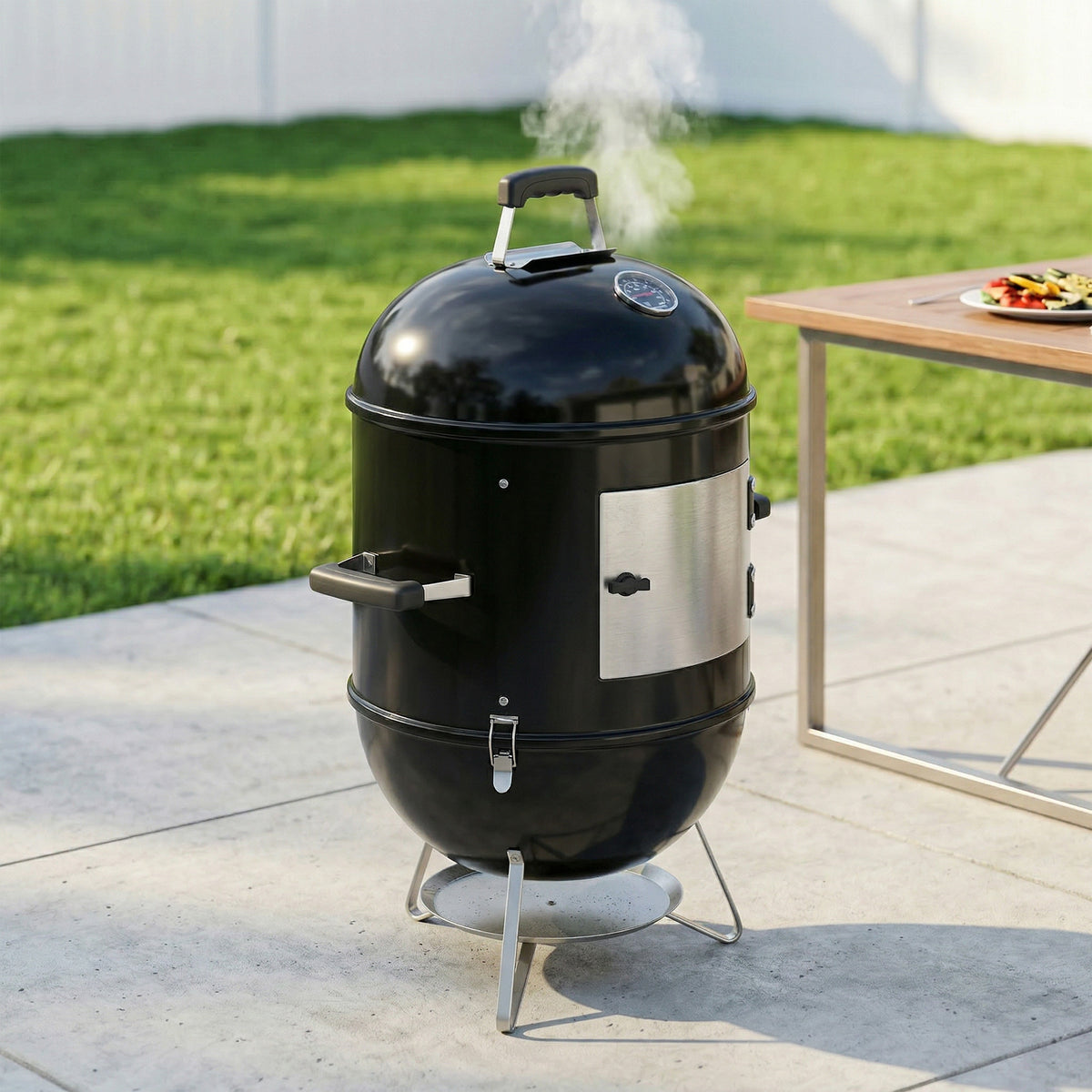 Fumoir 3 en 1 avec 3 Grilles de Cuisson, Thermomètre Intégré, Ventilation Réglable, 62,5x47,5x91cm, Noir