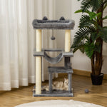 Arbre à chat avec griffoir, en tissu peluche, tour de jeux pour chat, lit, niche, hamac, plateforme 48 x 48 x 90 cm gris
