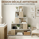 Étagère de rangement, bibliothèque géométrique à 5 niveaux, pour bureau, salon, chambre, blanc et bois naturel