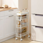 Chariot de rangement à 4 niveaux, desserte à roulettes, 3 paniers coulissants, panier supérieur 19 x 43,2 x 80 cm blanc-1