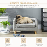 Canapé chien lit pour chien design scandinave coussin moelleux pieds bois massif dim. 64 x 45 x 36 cm velours gris