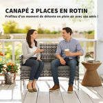 Canapé de jardin 2 places en résine tressée avec coussins canapé d'extérieur avec accoudoirs 115 x 63 x 85 cm gris clair