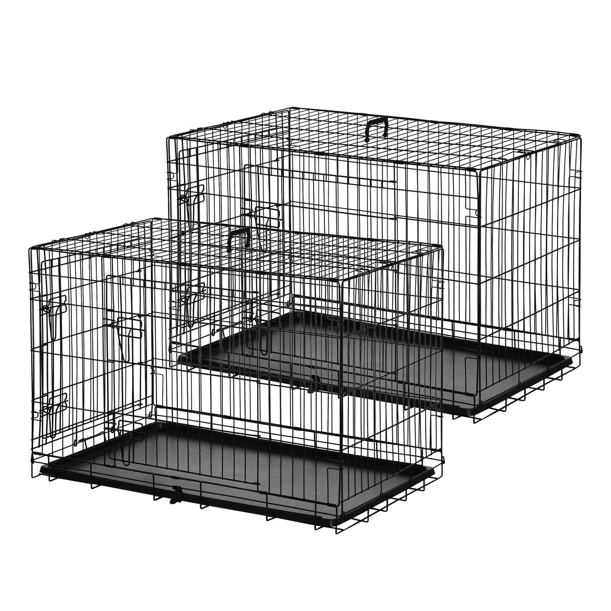 Lot de 2 cages pour chiens caisse de transport pliante pour chien en acier noir 92 x 57 x 62,5 cm