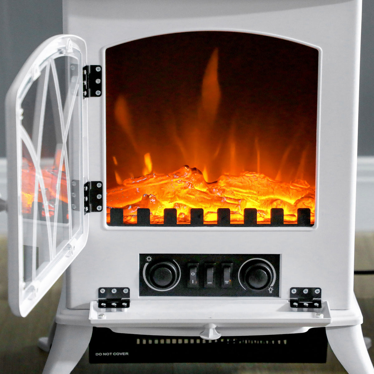 Cheminée électrique sur pied 1000/2000 W, fausse cheminée décorative avec effet flamme LED, blanc