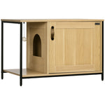 Maison de toilette pour chat style industriel porte entrée latérale boule suspendue châssis acier aspect bois clair