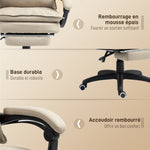 Fauteuil de bureau massant avec hauteur réglable, dossier inclinable, repose-pied intégré et télécommande filaire beige