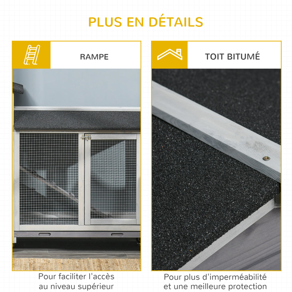 Clapier bois pour lapins petit enclos animaux villa pour lapin sur roulettes 2 étages gris