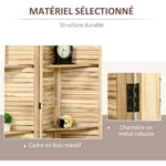 Paravent intérieur 4 panneaux 3 étagères pliables portes persiennes bois de paulownia aspect pin autoclave